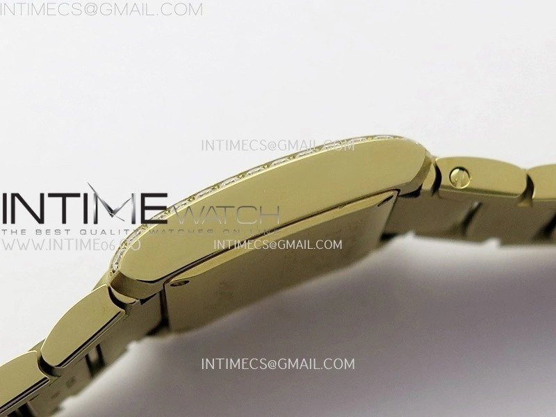 Tank Francaise Ladies 21.2mm Diamond Bezel YG 8848F 1:1 Best Edition Silver Dial on YG Bracelet Ronda Quartz V2